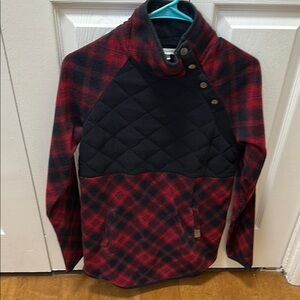 Red and Black Plaid Pullover with Quilted Detail